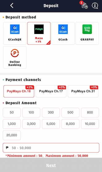 Step 1: Members go to Deposit and select the Maya method.