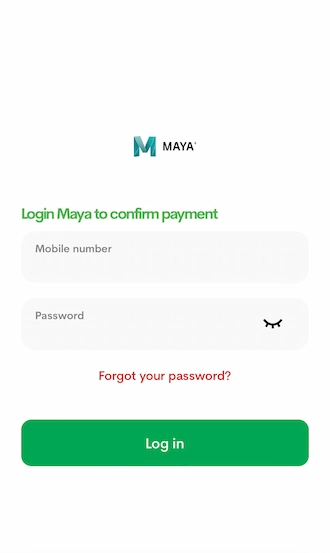 Step 3: Please log in to your Maya account to confirm the payment.