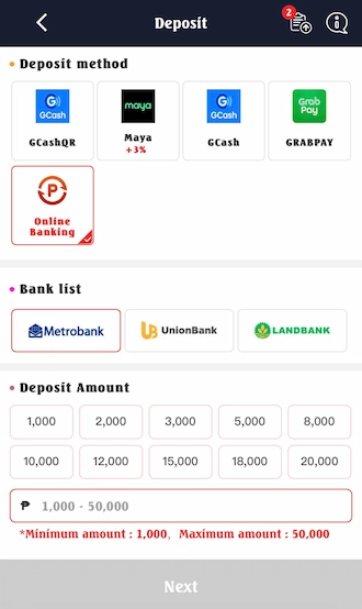 Step 1: Among the payment methods, new players choose Online Banking. 