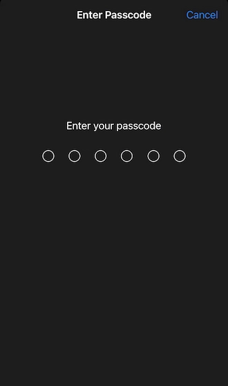 Step 5: Enter your mobile device passcode.