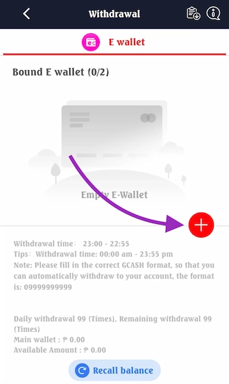 Step 2: Click on the plus icon to bind your e-wallet. 