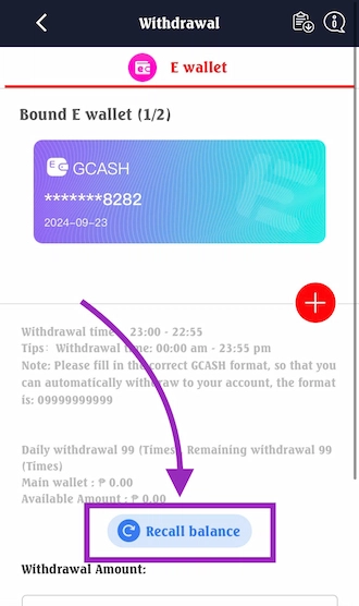 Step 1: click "Recall Balance".